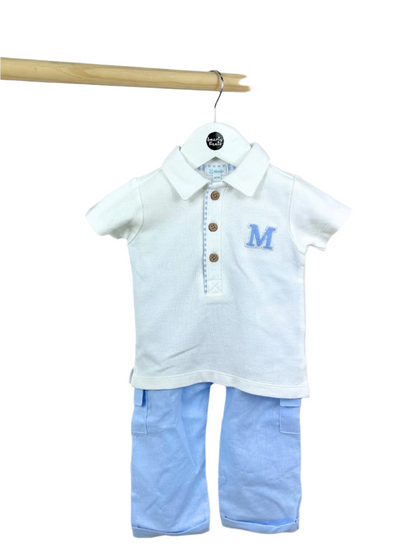 Dexter – Crisp White Polo & Blue Pants Boys’ Outfit Set
