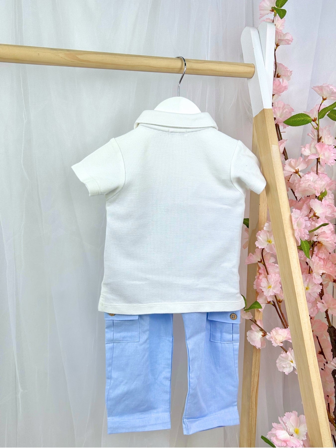 Dexter – Crisp White Polo & Blue Pants Boys’ Outfit Set